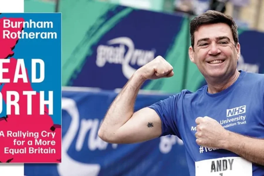 Andy Burnham and the book he co-wrote with Liverpool City Region mayor, Steve Rotheram.