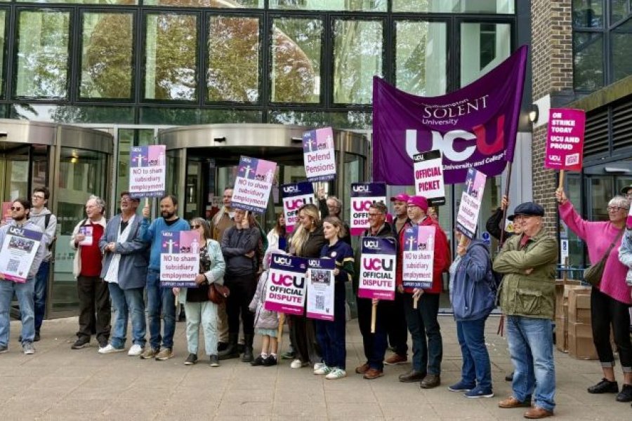 University and College Union members at Solent University on strike over management attempts to move workers to a worse pension scheme.